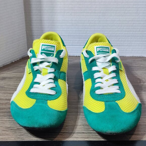 Puma Runner Suede & Mesh Sneakers men size 8.5 (EU41) green and yellow Brazil - Picture 3 of 11